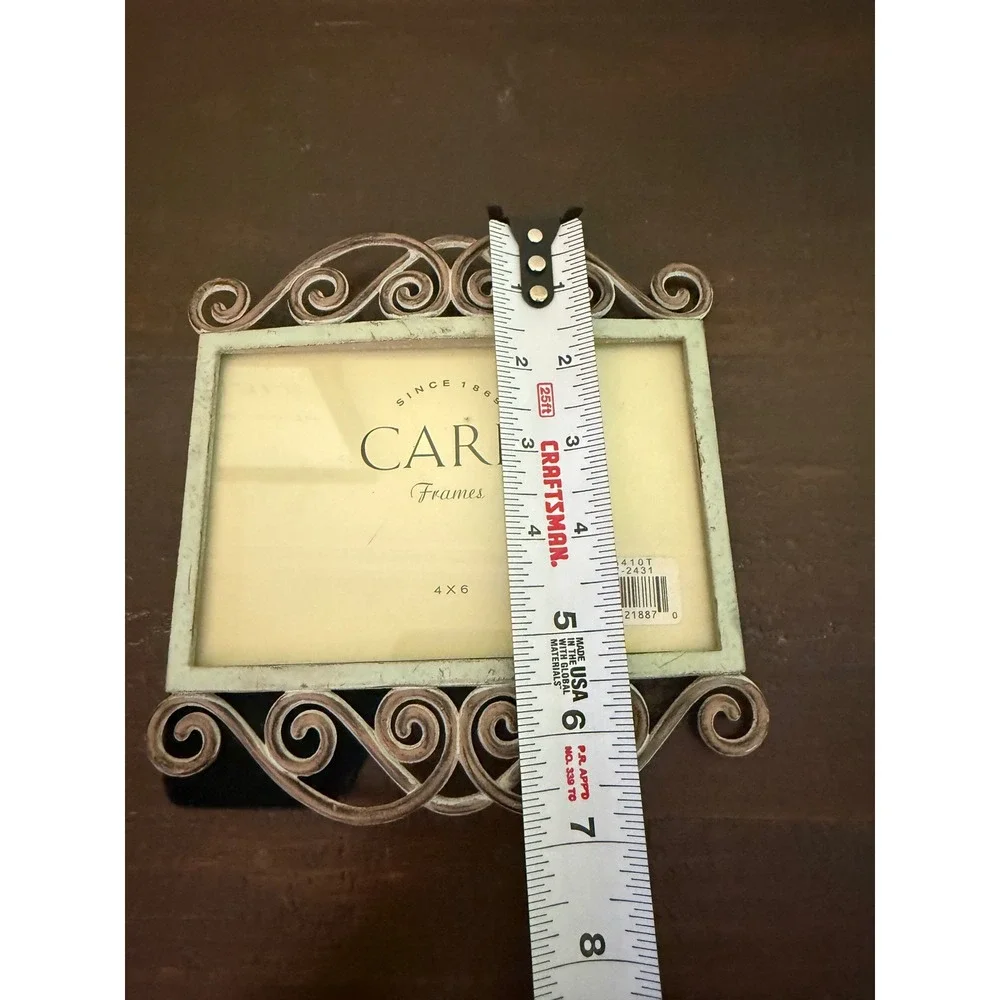 Carr Frames 4x6 Horizontal Metal Scroll Picture Frame Distressed Seafoam Green